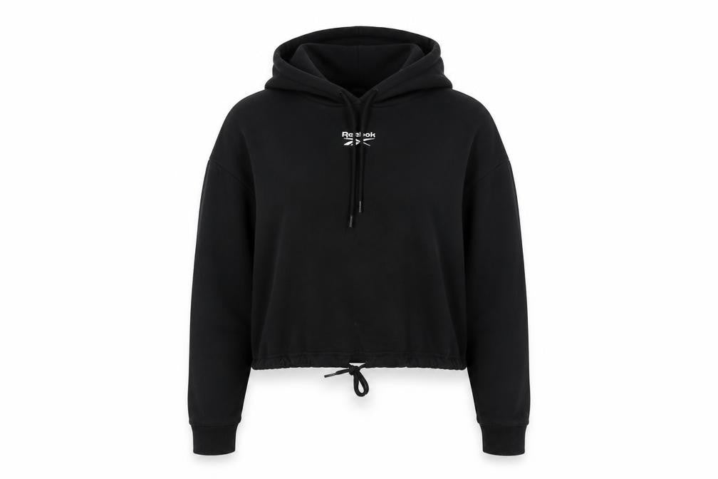 Reebok Womens Black Pullover Hoodie Sweatshirt Size S Logo Sportswear