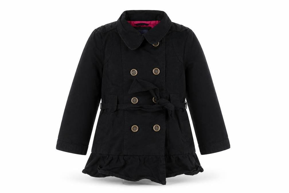 GapKids Girls Black XS Trench Coat Cotton Belted Double-Breasted