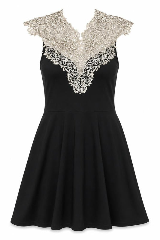 AX Paris Women Black Lace Fit & Flare Dress M Party Cocktail