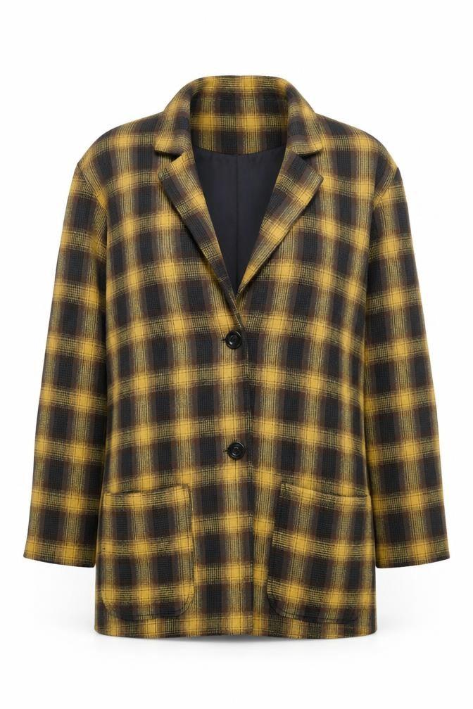 LOFT The Original Womens Yellow Check Blazer Jacket M