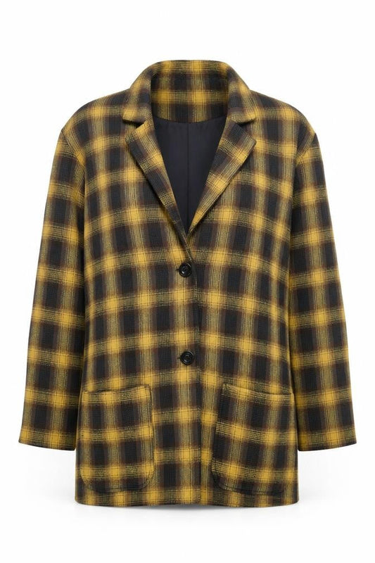 LOFT The Original Womens Yellow Check Blazer Jacket M