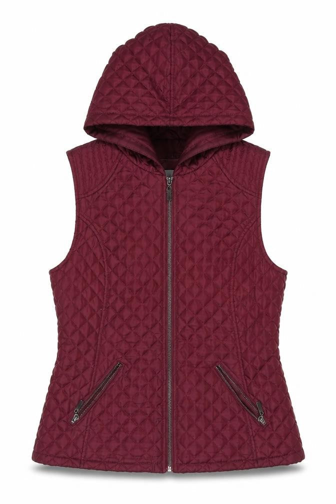 New Look Womens Red Quilted Hooded Waistcoat UK 12 Sleeveless