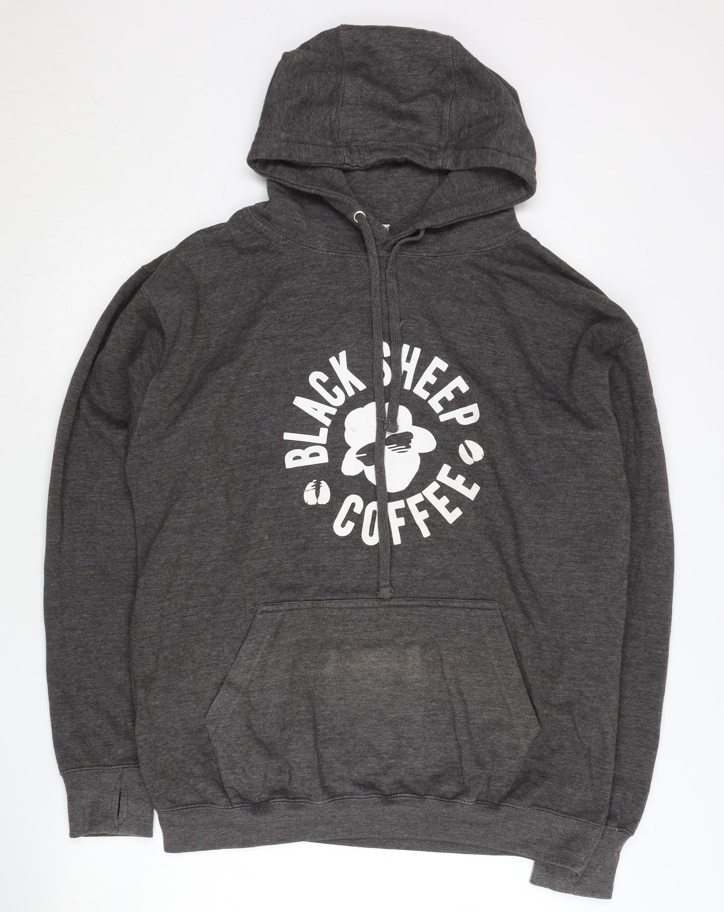 Just Hoods Men’s Grey Pullover Hoodie L Graphic Coffee Quote