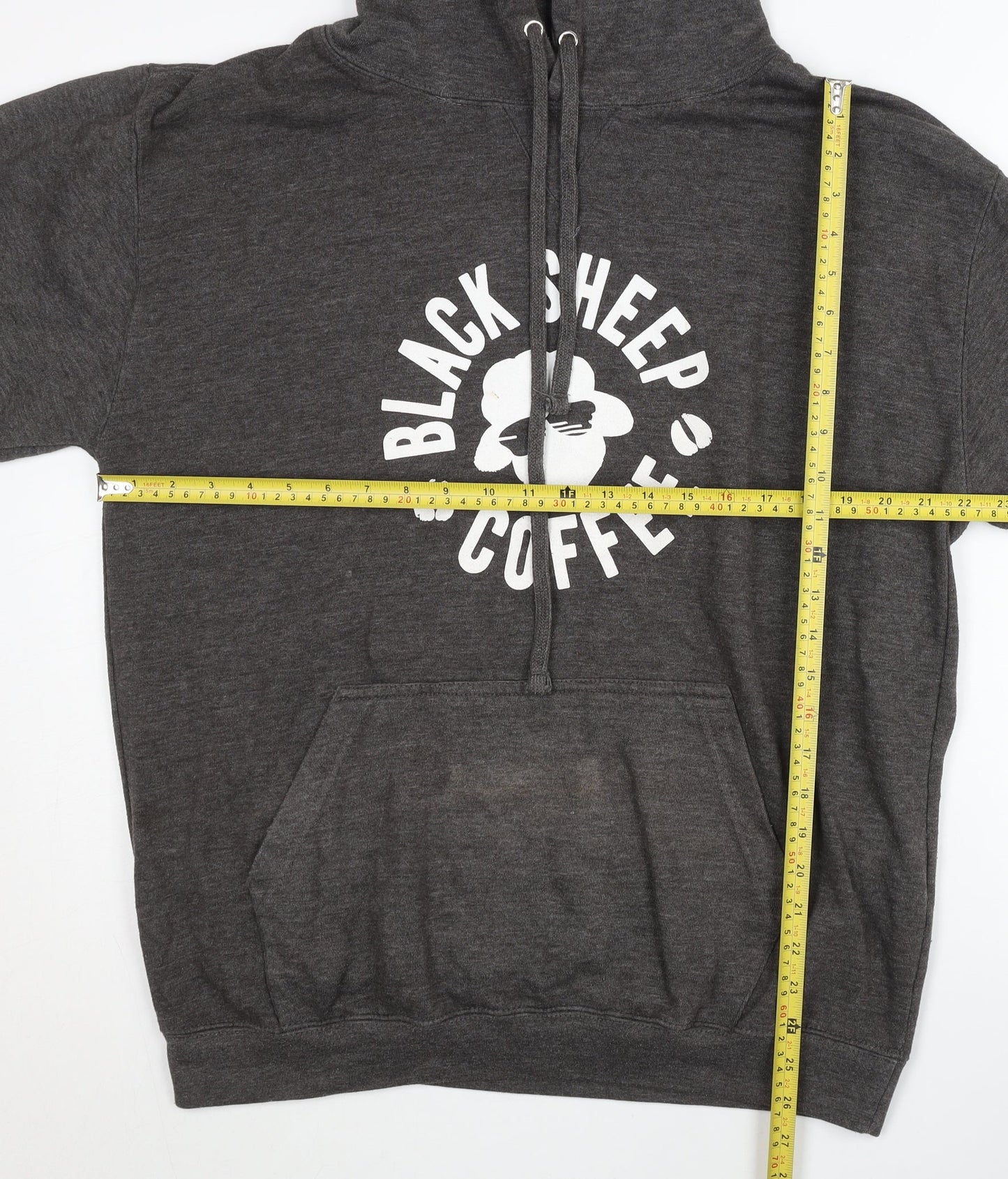 Just Hoods Men’s Grey Pullover Hoodie L Graphic Coffee Quote