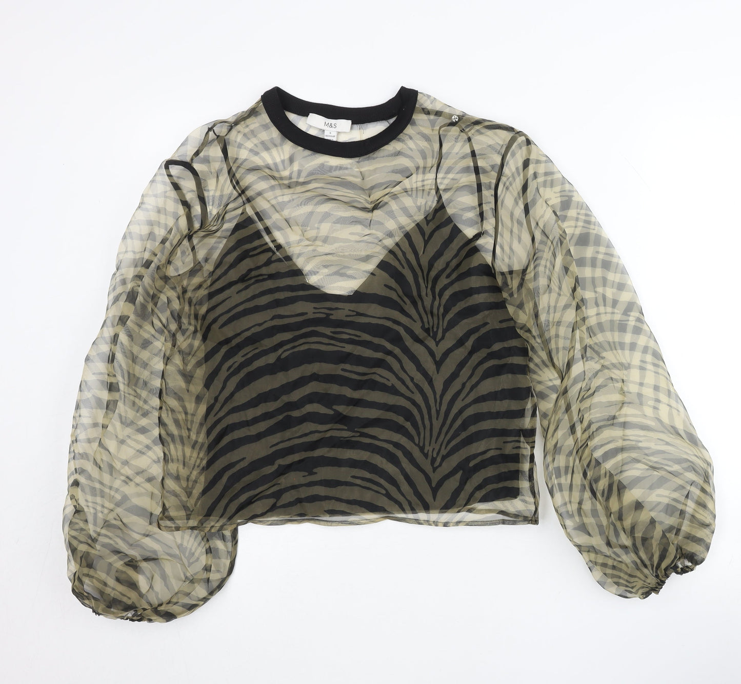 Marks and Spencer Women’s Black Animal Print Sheer Blouse Size 6