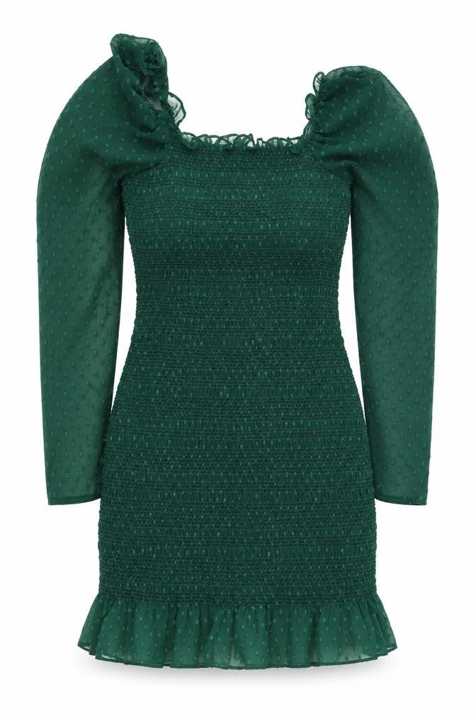 Front view of ASOS Women’s Green, size UK 8, Bodycon Puff Sleeve Short Dress