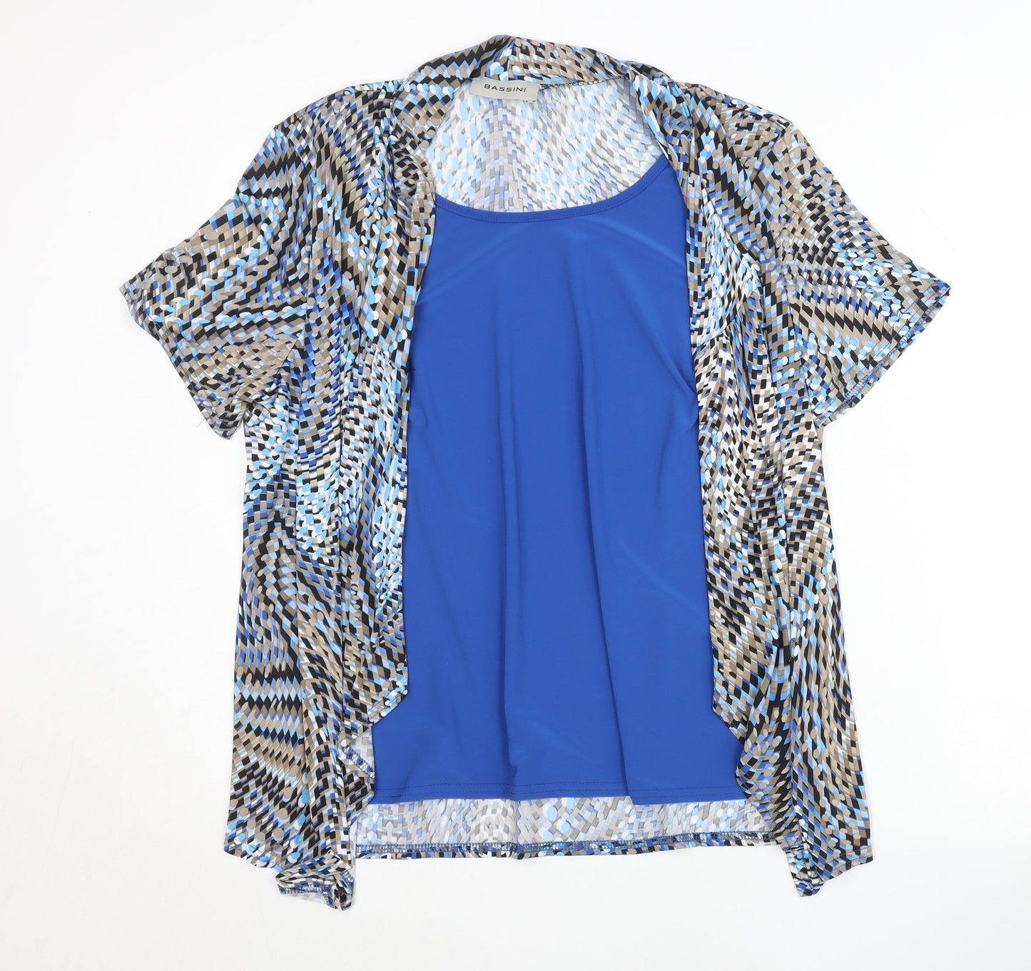 Bassini Women’s Blue Multicoloured Tunic Blouse Size 18 Scoop Neck