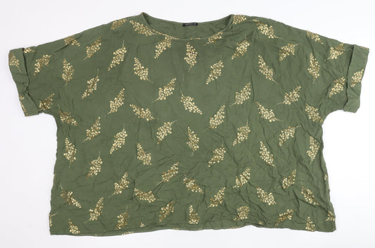 Roman Women’s Green Floral Tunic Blouse Size 18 Short Sleeve Viscose