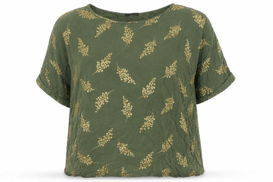 Front view of Roman Women’s Green Floral Tunic Blouse, size UK 18, Short Sleeve Viscose