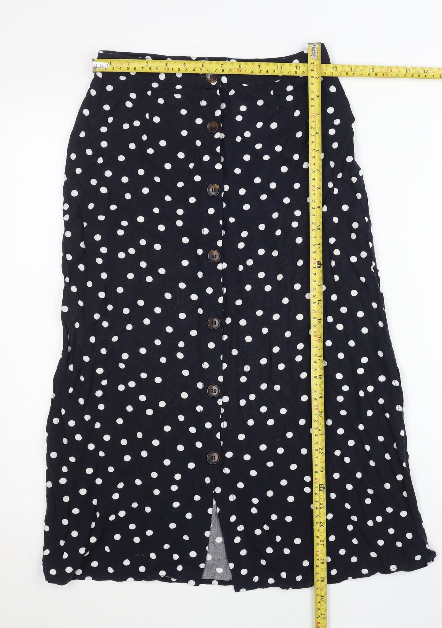 Warehouse Women Black Polka Dot A-Line Midi Skirt Size 6