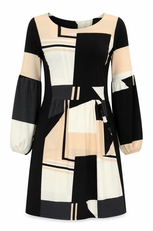 Next Women’s Black Beige Geometric A-Line Dress UK 8