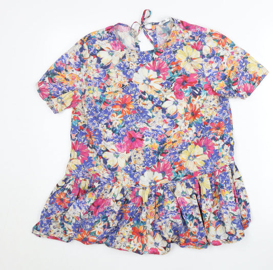 Zara Women’s XS Multicoloured Floral Ruffle Tunic Blouse