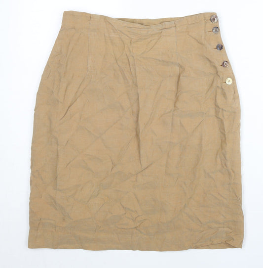 Wallis Womens Beige Linen Blend Pencil Skirt Size 12 Knee Length