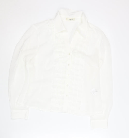Precis Women White Blouse UK 12 Collared Long Sleeve Workwear