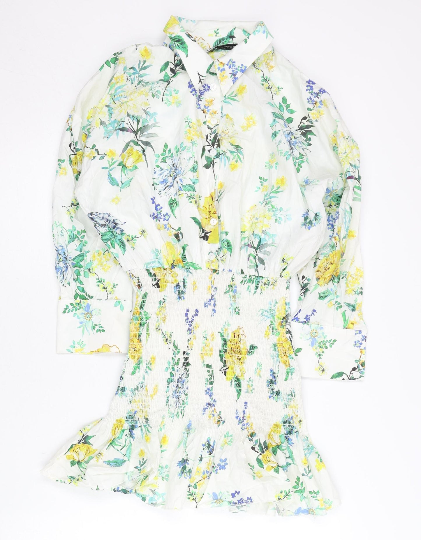 Zara Women’s Multicoloured Floral Shirt Dress Size 8 Short Sleeve Spring Summer