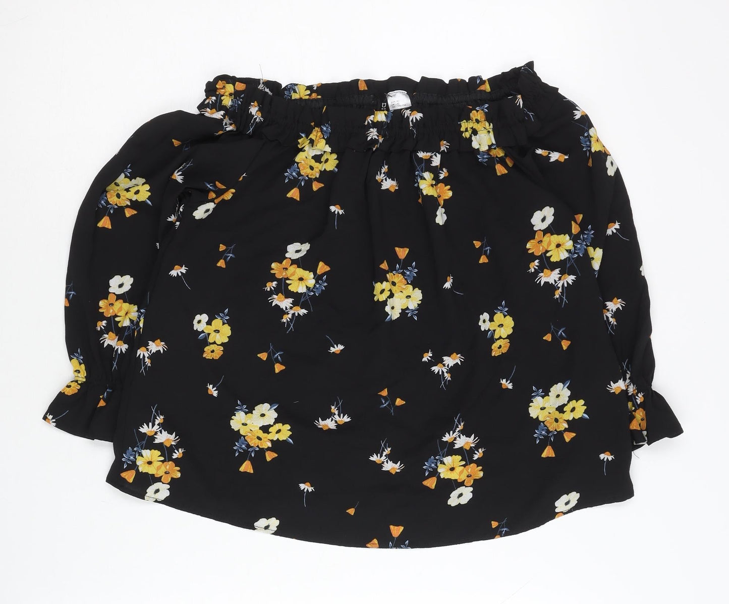 H&M Women’s Black Floral Off Shoulder Tunic Blouse Size 12