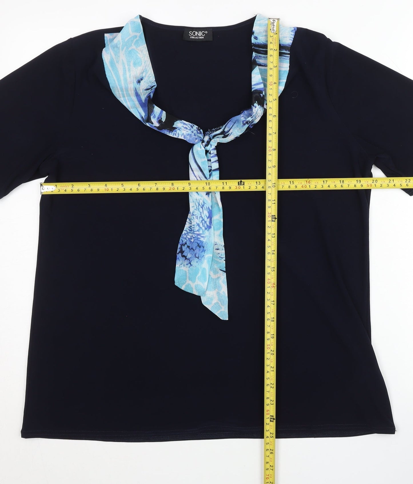Sonic Collection Womens Black XL T-Shirt with Scarf Detail