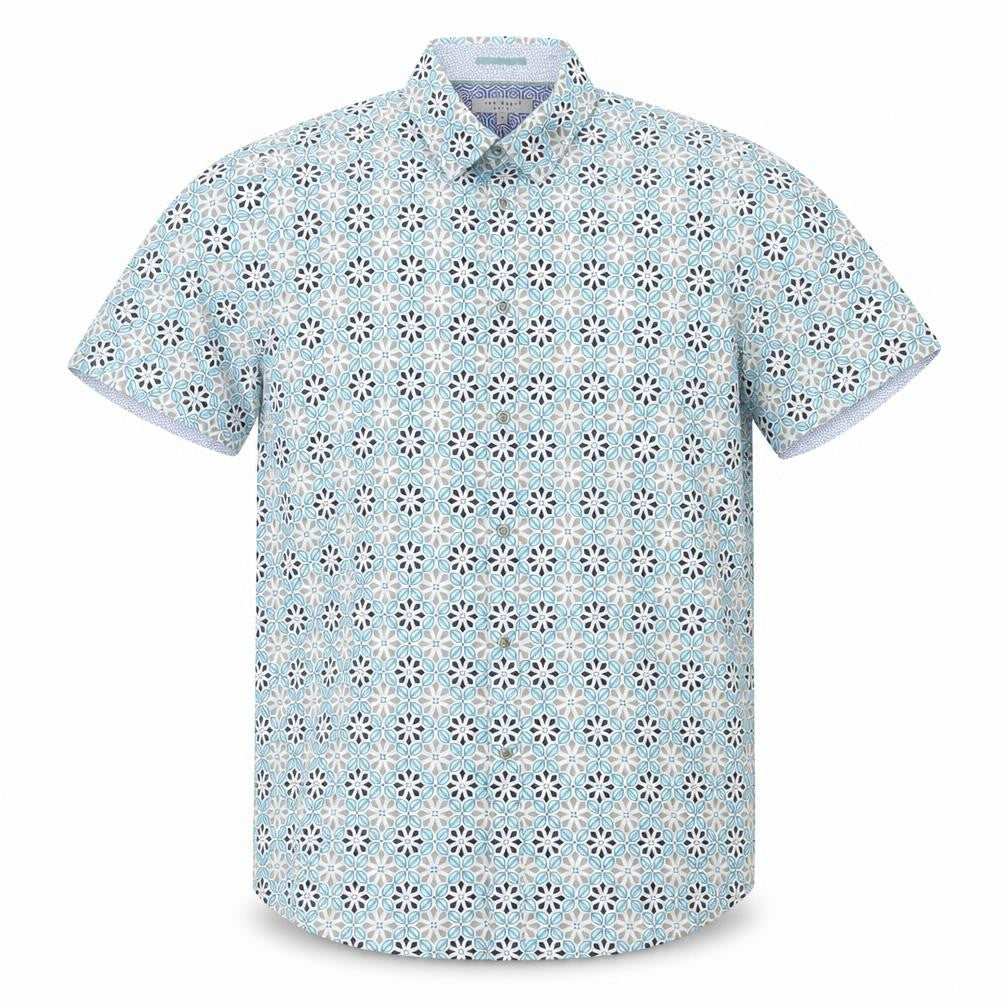Ted Baker Mens Blue Geometric Short Sleeve Cotton Button Shirt M