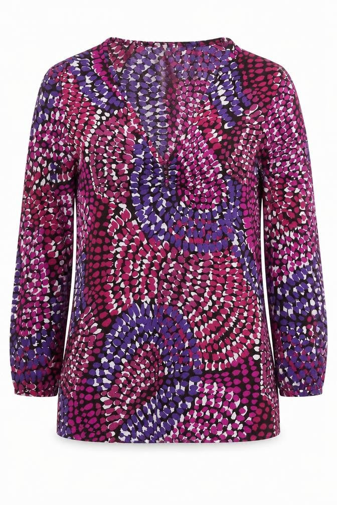 Country Casuals Womens Multicoloured Tunic Blouse Size M Long Sleeve V-Neck
