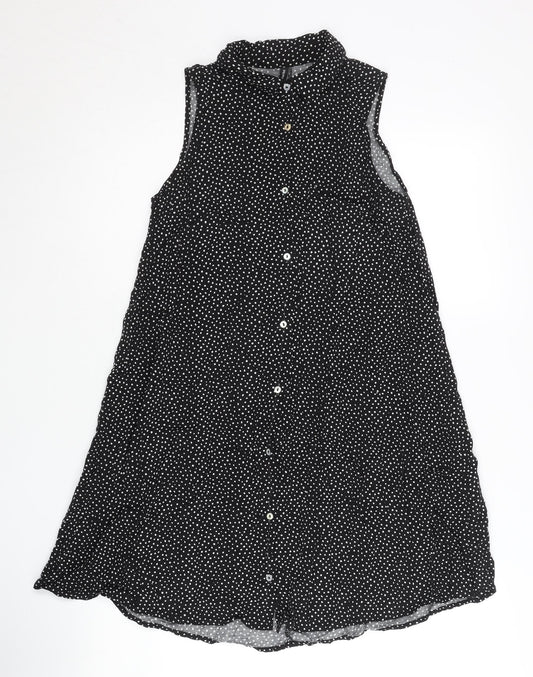 Stradivarius Women’s Black Polka Dot Button-Up Tunic Top Size 8