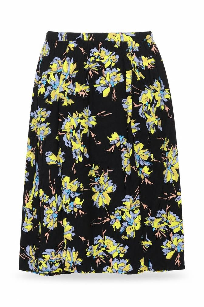 Topshop Women’s Black Floral Midi A-Line Skirt Size 8 Viscose