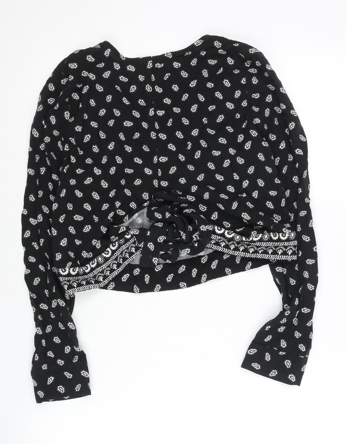 H&M Womens Black Paisley Wrap Blouse Size 14 Long Sleeve Casual
