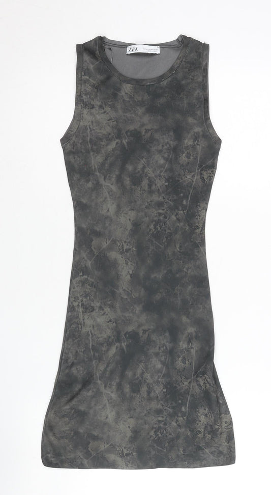 Zara Women Grey XS Bodycon Sleeveless Tie Dye Mini Dress