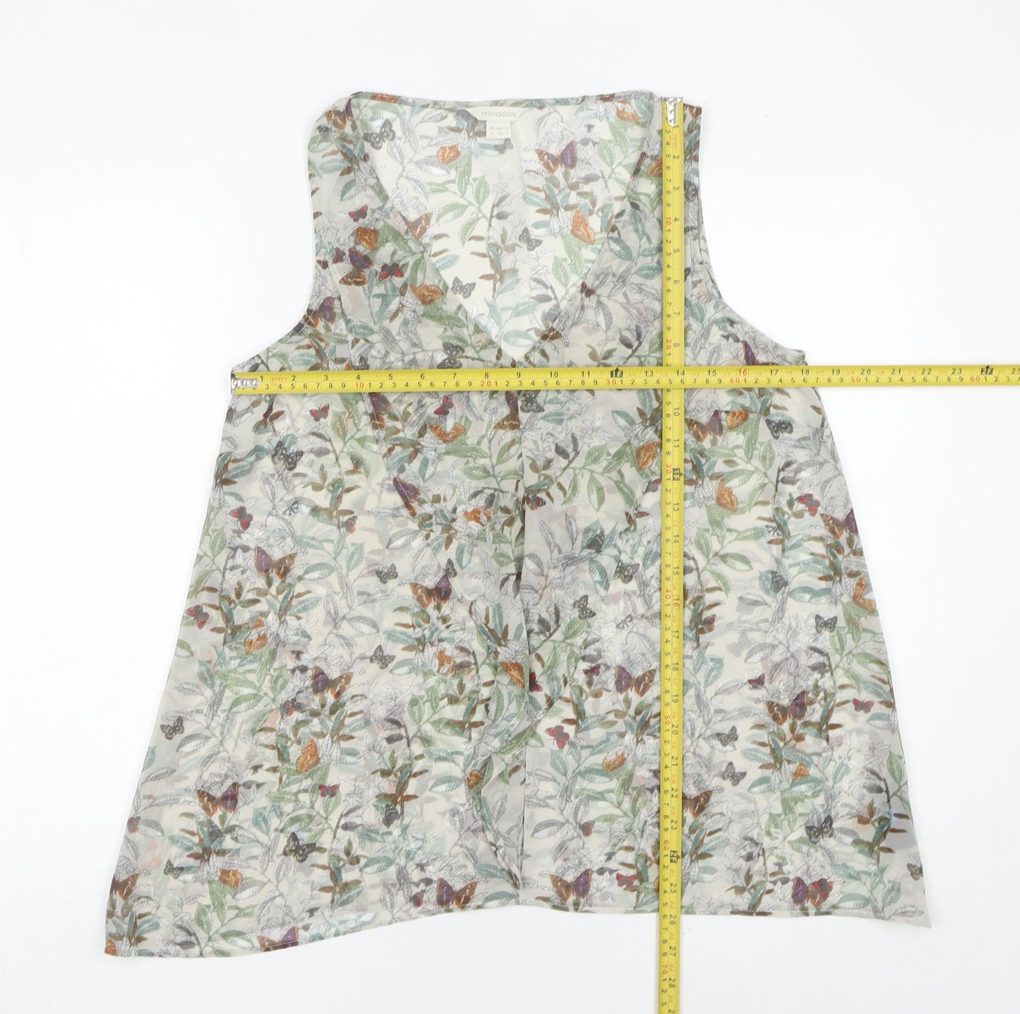 Monsoon Womens Multicoloured Floral Butterfly Blouse Size 12 V-Neck Tunic