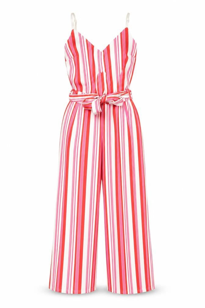 Quiz Women’s Multicoloured Striped Jumpsuit Size 6 Wide-Leg V-Neck