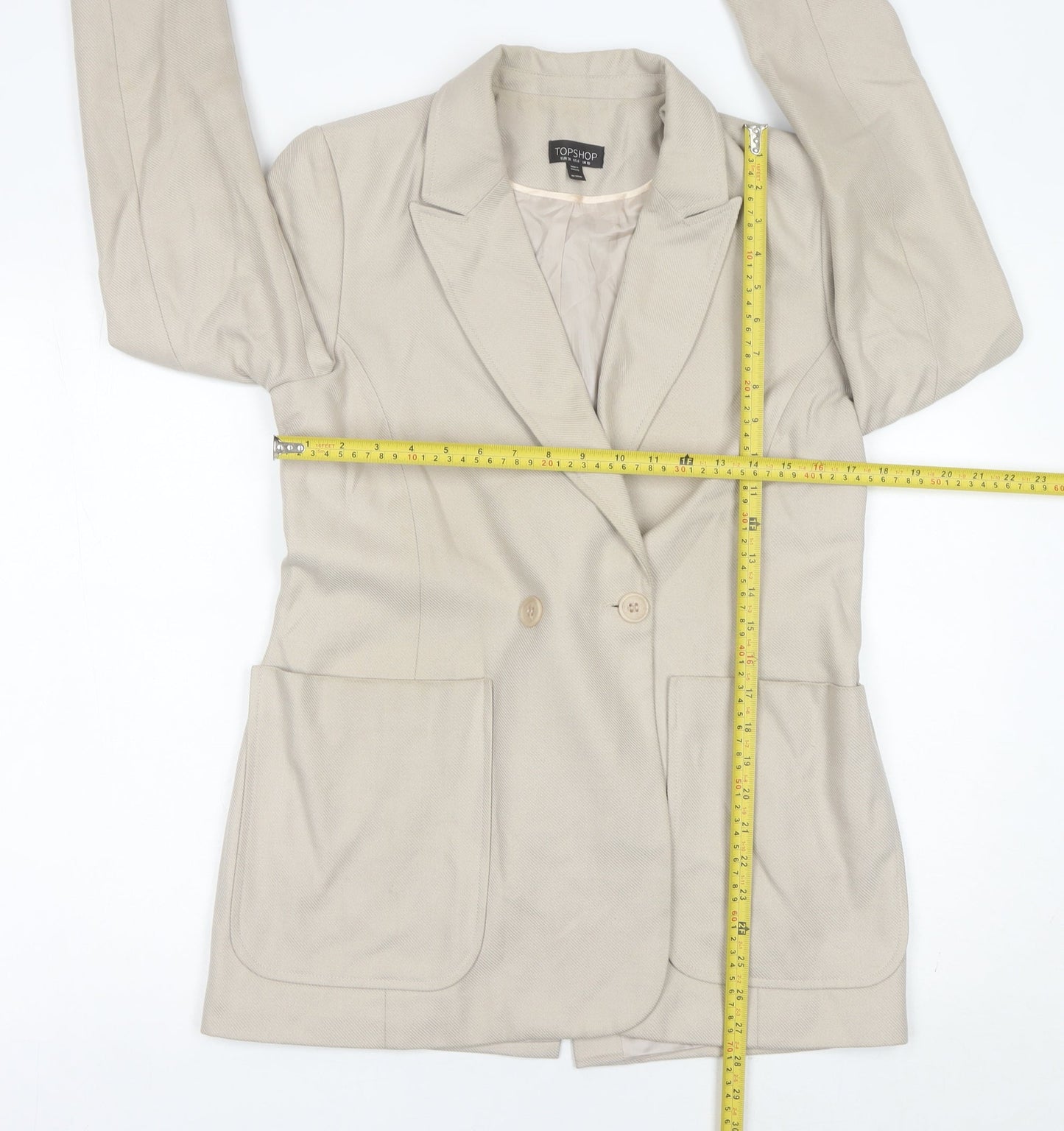Topshop Women’s Beige UK 10 Double-Breasted Blazer Jacket