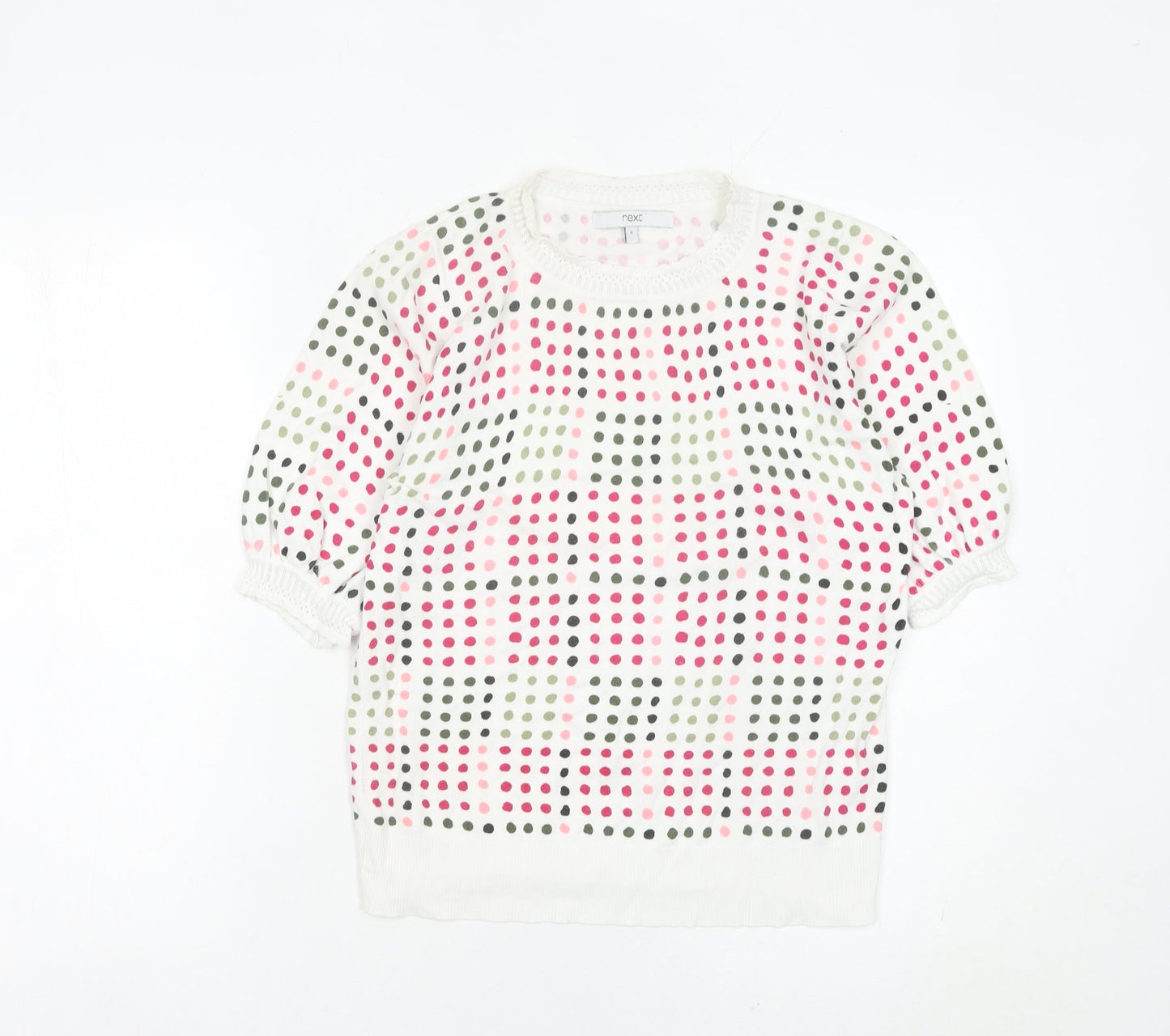 Next Women’s Multicoloured Polka Dot Jumper UK 8 Crew Puff Sleeve