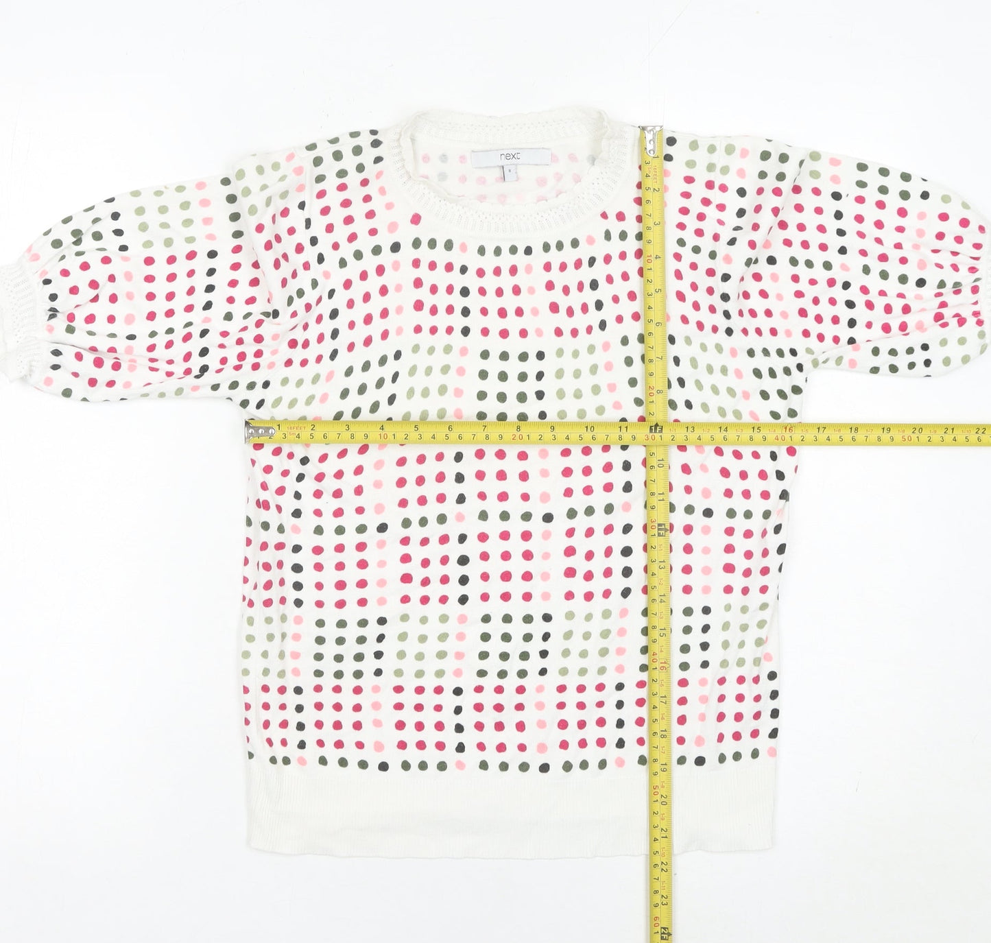 Next Women’s Multicoloured Polka Dot Jumper UK 8 Crew Puff Sleeve