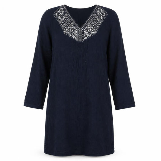 Monsoon Womens Blue Cotton Embroidered Shift Dress Size 8