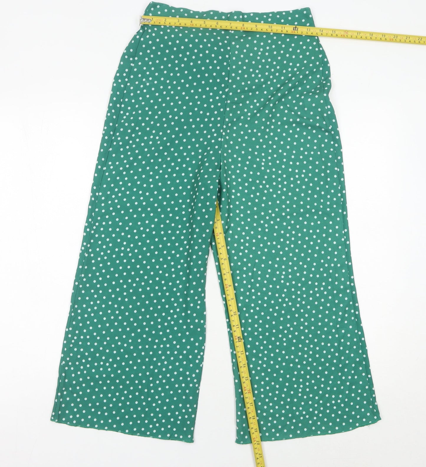 Boohoo Women’s Green Polka Dot Wide-Leg Trousers Size 10