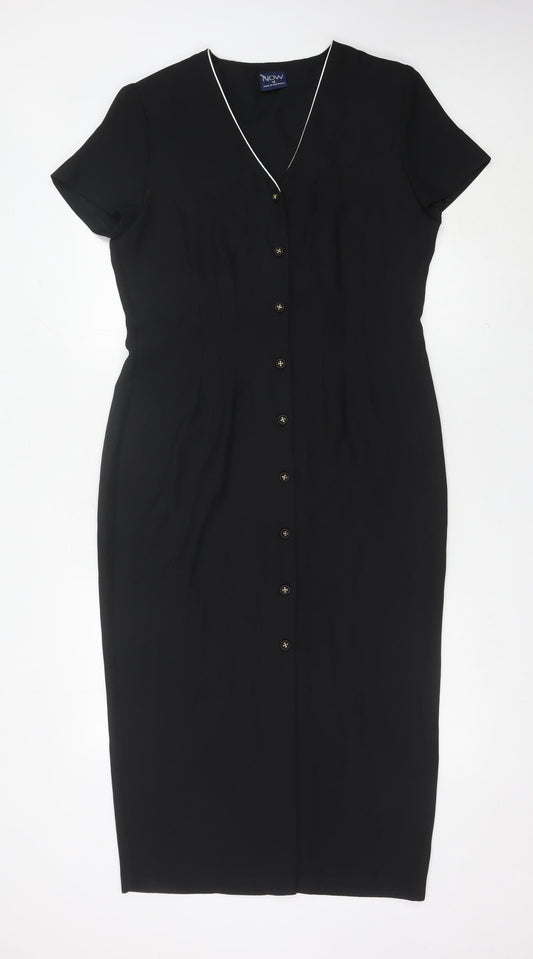 Now Womens Black Midi Sheath Dress Size 12 V-Neck Short Sleeve
