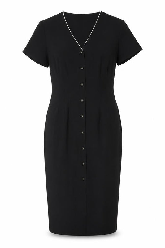 Now Womens Black Midi Sheath Dress Size 12 V-Neck Short Sleeve