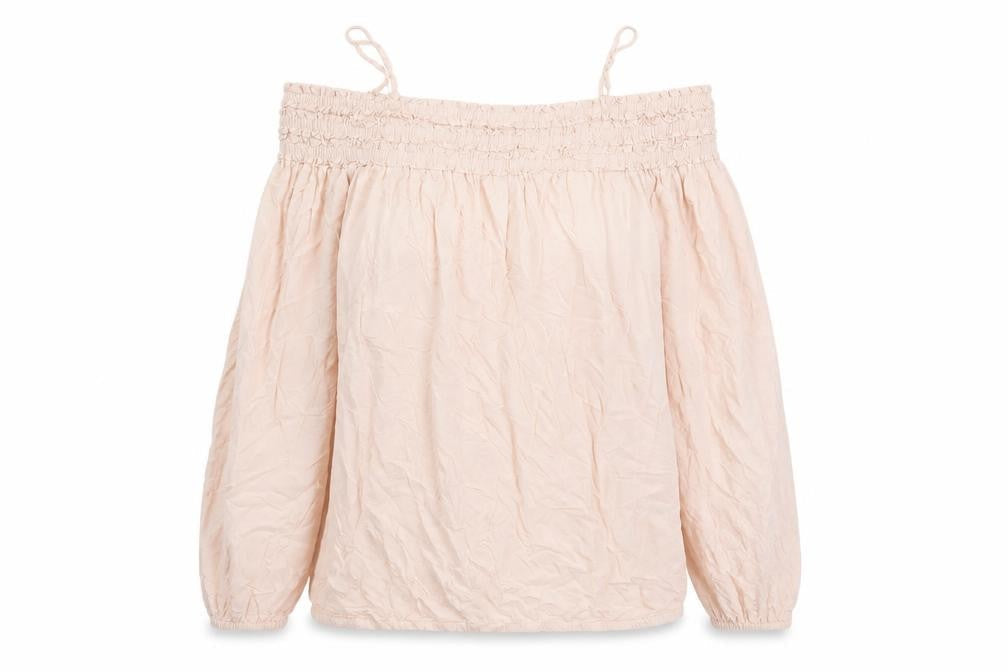 H&M Women’s Pink Off Shoulder Blouse Size 10 Puff Sleeve Tunic