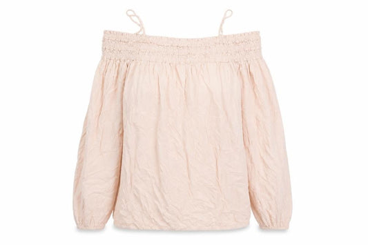 H&M Women’s Pink Off Shoulder Blouse Size 10 Puff Sleeve Tunic