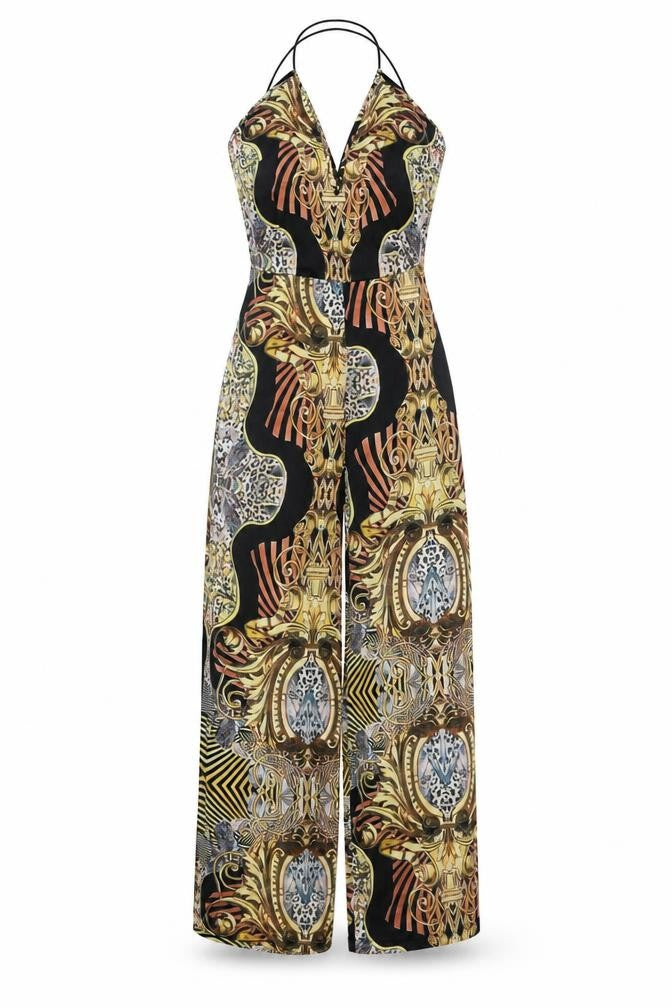 PrettyLittleThing Womens Multicoloured Halter Jumpsuit Size 6 Wide-Leg
