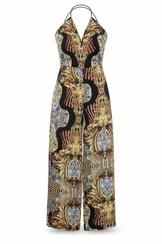 PRETTYLITTLETHING Womens Multicoloured Halter Jumpsuit Size 6 Wide-Leg