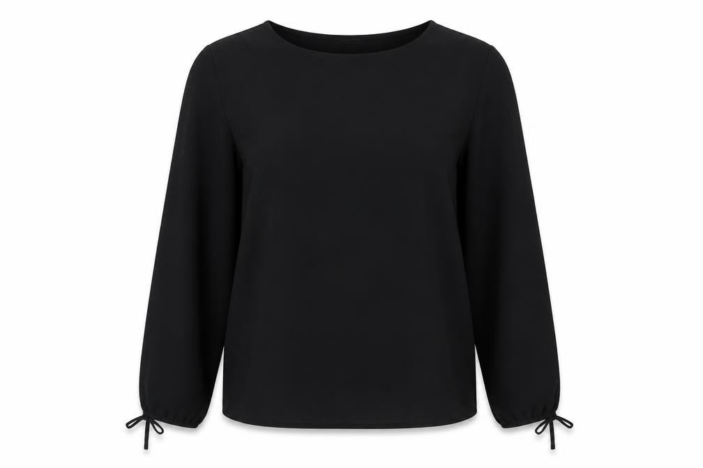 Talbots Women Black Blouse Scoop Neck Long Sleeve Size L