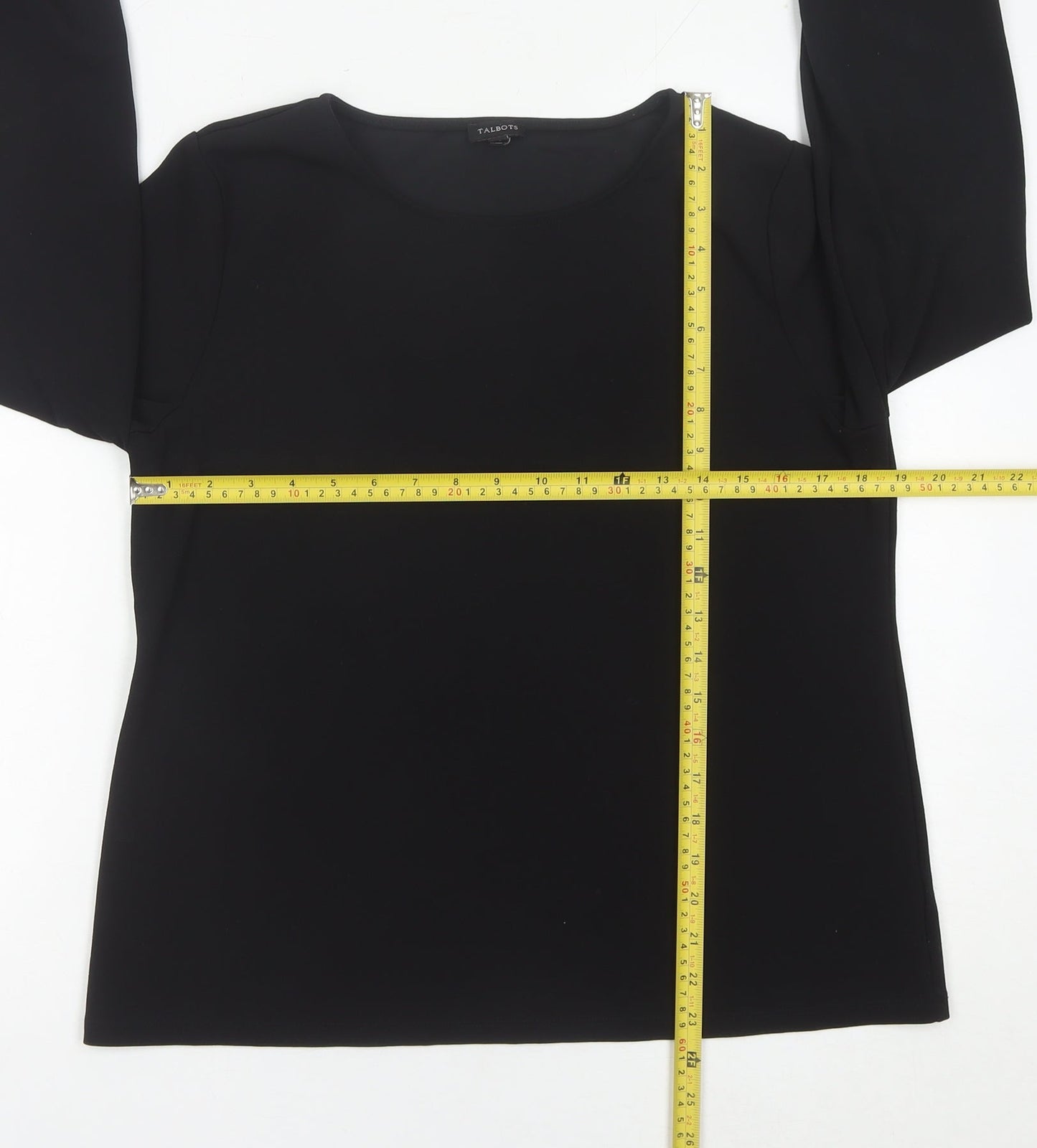Talbots Women Black Blouse Scoop Neck Long Sleeve Size L