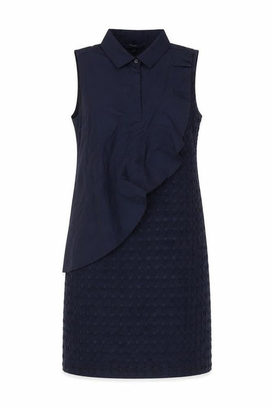 Next Womens Black Collared Ruffle Shift Dress Size 8 Sleeveless
