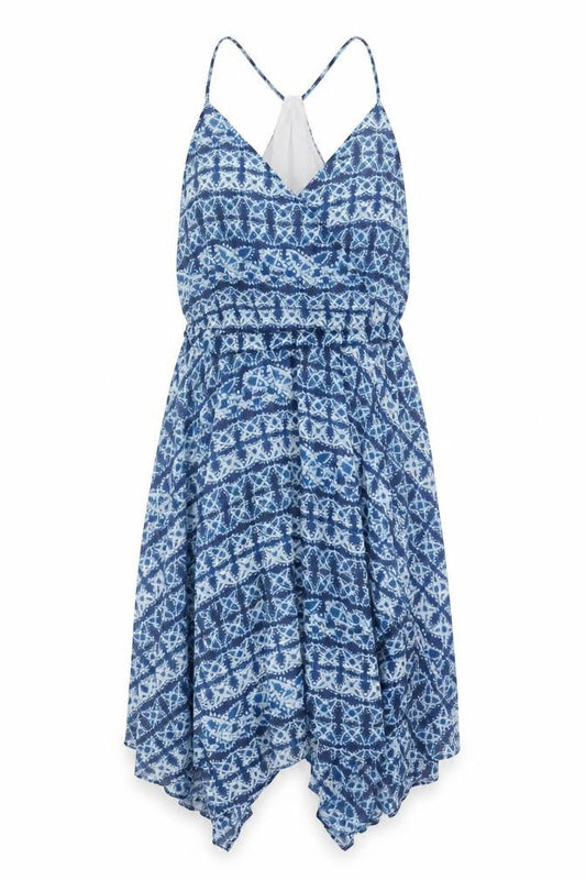 Banana Republic Women Blue L Geometric Sleeveless Hi-Low Slip Dress