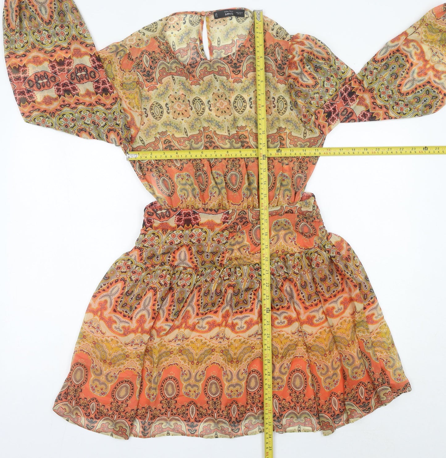 MNG Womens Multicoloured Paisley Short Dress Size 12 Boho Chiffon