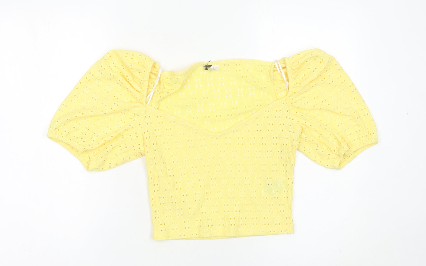 H&M Divided Women Yellow Cropped Puff Sleeve Blouse UK 14
