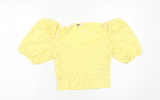 H&M Divided Women Yellow Cropped Puff Sleeve Blouse UK 14