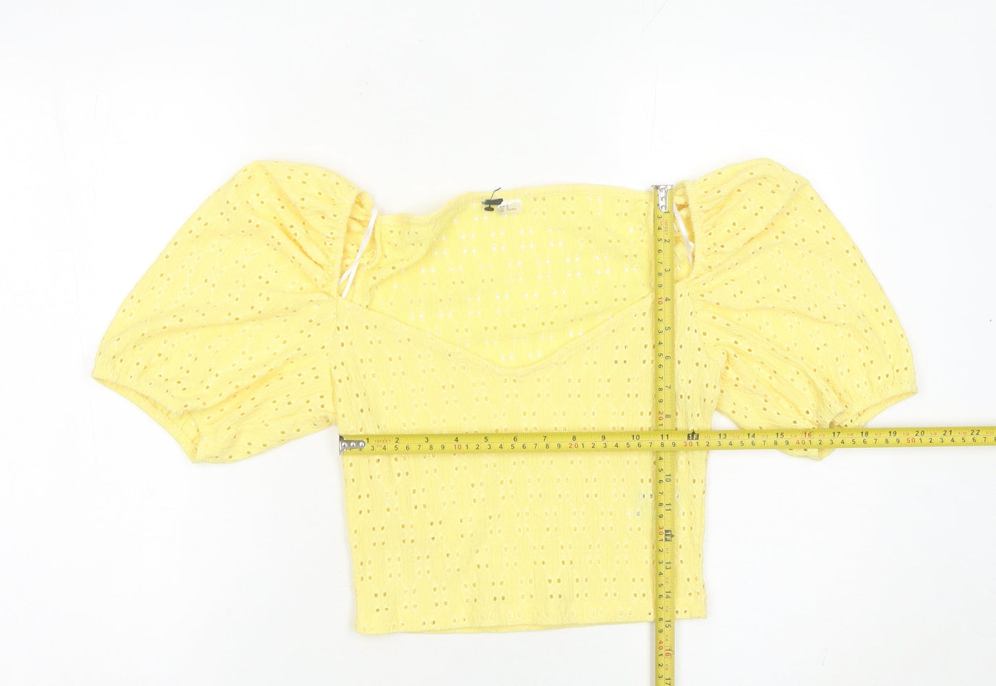 H&M Divided Women Yellow Cropped Puff Sleeve Blouse UK 14