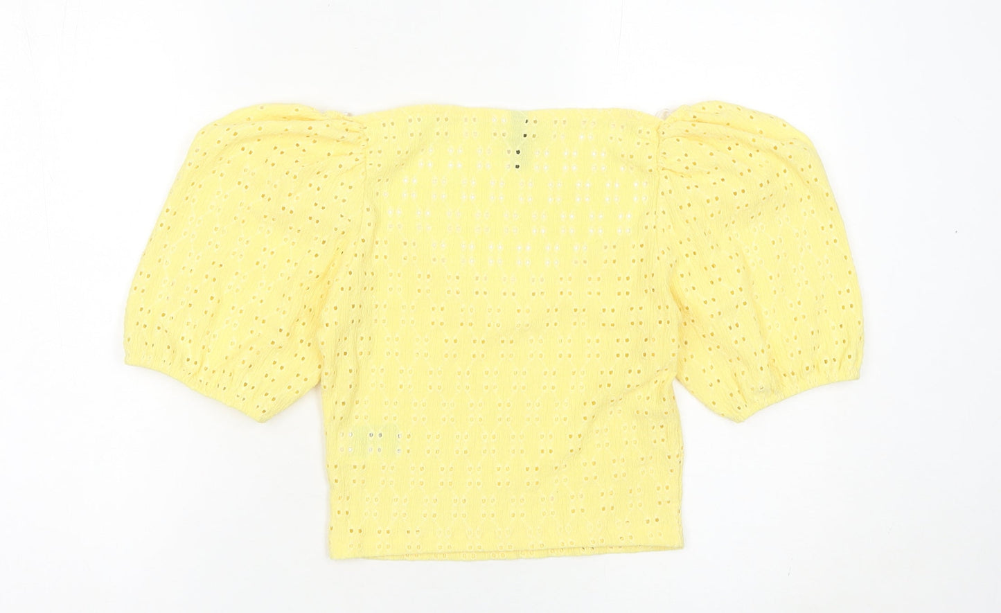 H&M Divided Women Yellow Cropped Puff Sleeve Blouse UK 14