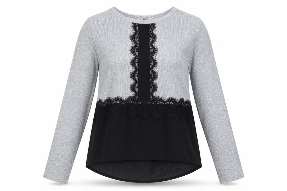 Inside Womens Grey Lace Accent Knit Pullover Jumper Size L